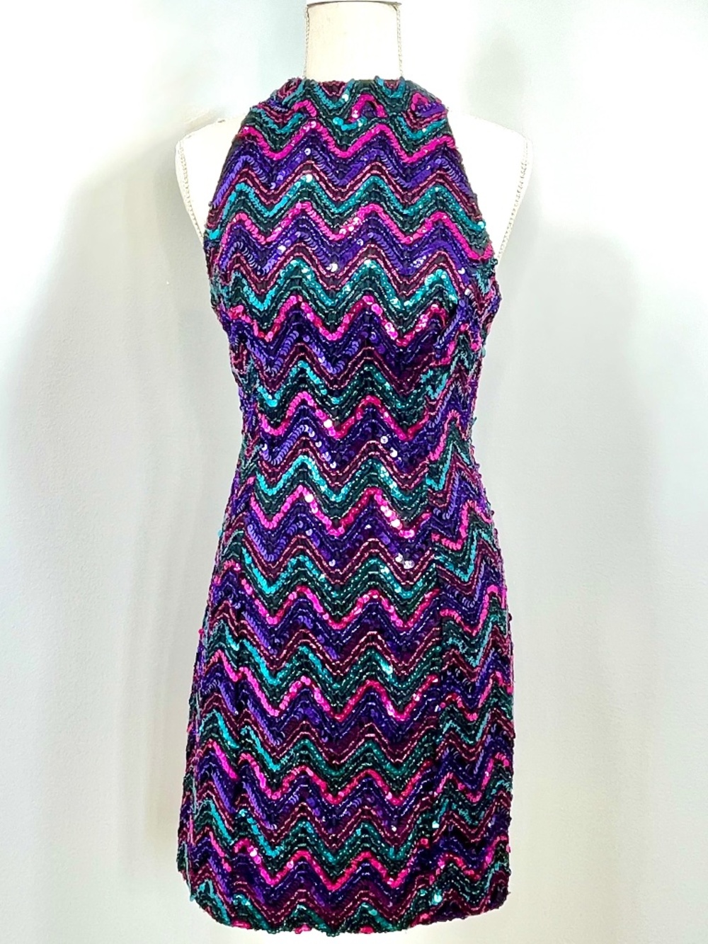 Vintage Multi Color Sequin Halter Dress with Open back